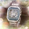 Populaire heren grote superholle horloges met skeletwijzerplaat Stopwatch Premium roestvrijstalen riemklok Quartz uurwerk chronograaf Vintage polshorloge Montre de Luxe