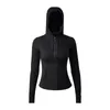 ll Femmes Yoga Nouveaux vêtements de yoga veste de sport pour femmes veste à capuche tenue couleur unie sport nu façonnant la taille serré Fitness Jogging vêtements de sport