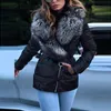 Parkas pour femmes Femmes Solide Grand Col De Fourrure Zipper Slim Manteau Hiver Mode Revers Brillant Visage Poche Coton Veste Manteau Dames Chaud Streetwears 231128