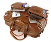 Evrak çantaları nesitu yüksek kaliteli vintage büyük kapasite kahverengi orijinal deri erkek evrak çantası omuz messenger çantaları erkek seyahat çantası m7026