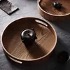 Organization Round Serving Bamboo Wooden Tray for Dinner Trays Tea Bar Breakfast Food Container Handle Storage Tray #1