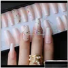 Unghie finte Unghie finte fatte a mano Ombre Gel Nude Bara riutilizzabile Press On Box Rosa acrilico Uv Bling 3D Crystal Ballet Fasle C69Yh S0Uqm Dhgne