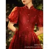 Abiti da sera Chine Cheongsam Abito da tostatura Sposa Haute Couture migliorata Estate Dignitoso Vino Rosso Abiti da fidanzamento Lusso leggero e nicchia