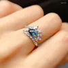 Кластерные кольца kjjeaxcmy fine gewelry 925 Стерлинговое серебряное инкрустация природная лондонская синяя топаз Женская модная мода