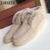 Dress Shoes Luxury Natural Wool Fur Loafers Winter Short Snow Boots Suede Leather High Top Moccssins Ladies Plus Size Loafers Flat Shoes 231128