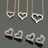 Designer Jewelry Women Diamond Heart Pendant Necklaces Rose gold Earrings Suits Never Fading Stainless Steel 3 Colors Silver Golde298r