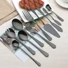 Servis uppsättningar Shine Black El Table Set Set rostfritt stål Kaffesked Stekknivgafflar Kaka Spade Western Cutlery Banquet Supplies