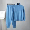 Kadınlar İki Parçalı Pantolon N Kızlar Yarım Belvek Twist Pullover Sweater Kadınlar Gevşek Yüksek Waisttracksuits Geniş Bacak Pantolon Seti Basit Takımlar