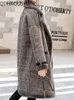 女性のダウンパーカス2023秋冬女性のためのジャケットの新機能韓国のファッショナブルな長いそりの中程度の長さの偽の毛皮統合格子縞のコート女性l231129