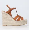 Elegant Design Women Tribute Sandals Shoes Calfskin Ankle Strap Woven Rope Wedge Espadrilles Cross-over Strap Braided Party Dress Lady Comfort Walking EU35-43