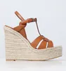 Elegant design kvinnor hyllning sandaler skor kalvskinn ankel rem vävt rep kil espadrilles cross-over rem flätad festklänning lady comfort promenad eu35-43