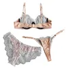 Sexy conjunto feminino cílios rendas costura roupa interior underwire sutiã e calcinha três peças malha fina ver através de lingerie erótica 231129