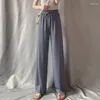 Pantaloni da donna 2023 di Seta del Ghiaccio a Gamba Larga Estate Piega Sottile Allentato Dritto Office Lady Casual Coulisse Pantaloni Lunghi Pantaloni Della Tuta Freschi