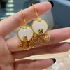 Stud Earrings 2023 Chinese Style Retro Three Ring Money Pendant Ins Small Fragrance Fashion Jade Gold Female Wholesale Sale