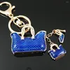 Porte-clés exquis sac bleu talons hauts cristal strass pendentif à breloque sac à main porte-clés de voiture porte-clés fête cadeau préféré de haute qualité