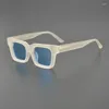 Sonnenbrille, transparent, matt, für Damen und Herren, polarisiert, Unisex, quadratischer Rahmen, rosa, gelb, blaue Gläser, Acetat