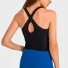 Lu Align Woman Tanks Couleur unie Gym Camisoles dos nu Débardeur femme Long Sport Citrons Hauts Fitness Crop Top X Crossover Soutien-gorge serré avec coussinets de poitrine Sport Lemonswear Citron