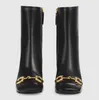 2024 Hot Winter Horsbit Ankle Boot Women's Gold-Toned Square Toe White Black Leather Boots Lad
