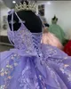 Lilas lavande princesse Quinceanera robes brillant Floral Applique chapelle Train à lacets Corset vestido de 15 quinceaneras