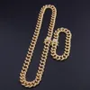 13 mm Miami Cuban Link Łańcuch Złota Srebrna Naszyjka Zestaw Bransoletki Zestaw Kryształowy Rhinestone Bling Hip Hop dla Men291z