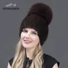 Beanie/Skull Caps Jinbaosen Real Mink Fur Hat för vinterkvinnor Importerad stickad Mink Cap med Fox Fur High Quality Women Beanies 231128