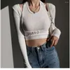 Women's T Shirts Syiwidii 2 Pieces Set Women Sexy Tops Kintted Long Sleeve Crop Top Shirt Halter Woman Tshirts Black White Elastic Slim Tees