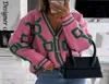 Women Cardigan Green Striped Pink Knit Button Lady Cardigans Sweaters Vneck Loose Casual Winter Fashion Knitted Coat8727301