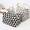 Storage Bags Portable Geometric Pattern Linen Lunch Bag Cotton Insulated Handbag Food Container Picnic Kitchen Tools