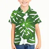 Casual shirts voor heren tropische weegbree bladpatroon Kinderen Kid Boy Summer Beach 3D Digitale print Hawaiiaanse mode Losse korte mouw