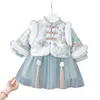 Mädchen Kleider Baby Mädchen Tang Anzug Kleidung Winter Warme Verdickte Samt Top Prinzessin Kleid Chinesische Traditionelle Säuglingsjahr Kleidung Set 231129