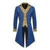 Men's Trench Coats Blue Retro Embroidery Outfit Coat For Men Medieval Victorian Costume Tuxedo Gentlema Tailcoat Gothic Steampunk VD4324