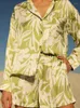 Damen-Nachtwäsche Hiloc Patterm Print Pyjamas für Frauen Tasche hohe Taille Home Kleidung Lange Ärmel Umlegekragen Satin Loungewear 2023