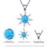 Pendant Necklaces Boho Female Sun Flower Pendants Blue Fire Opal Stone Necklace Fashion Silver Color Wedding Jewelry