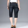 Mäns jeans högkvalitativ plusstorlek denimshorts 2023 Summer Business Casual Loose Straight Jean Five Pants Male Slim