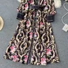 Casual Dresses 2023 Vintage Midi Dress Spring Autumn New Fashion Design Women Runway High Street Black Flowers Print Belt Elegant Dress