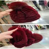 Winter Fur Hats Real Rex Rabbit Beanie Cap Warm Soft High Elastic Wine Red