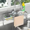 Dish Racks Space Aluminum Kitchen Sink Drain Rack Faucet Holder Sponge Storage Rack Bathroom Soap Drainer Shelves Kitchen Accessory 231124