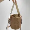 Fashion Women's Straw Weave Bucket Bags Logo Letter Printing Designer Crossbody Bag Handbags212e