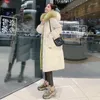 Women's Trench Coats Winter Long Down Cotton Jacket Korean Stye Large Fur Collar Hooded Thick Parkas Warm Loose Clothing Women Coat White