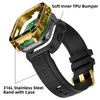 Soft TPU Smart Watch Straps For Apple Watch 4 5 6 7 8 SE Replacement Accessories 316L Staindless Steel Band with Case Shock Resistant Watch Bands For Men 44mm 45mm