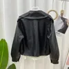 Womens Leather Faux FMFSSOM Spring Women Short Jacket Single Button Black Moto Biker Windproof Coat Warm Turn Down Collar Outwear 231129