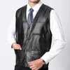 Men's Vests Velvet Lined Men Vest Stylish Mid-aged Faux Leather V Neck With Plush Lining Warm Windproof Multi-pocketed Winter