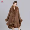 Womens Fur Faux Elegant V Lapel Rex Rabbit Coat Cape Winter Women Big Long Shawl Full Trim Knit Cloak Overcoat Parka 231129