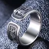 Cluster Rings Vintage Silver Plated Buddhism Ring Heart Sutra Letter For Men Women Religious Jewelry Personality Cool Finger Gifts