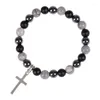 Bracelet magnétique noir naturel, fil Turquoise blanc, pendentif croix de Religion, breloque pour femmes et hommes, bijoux de Yoga