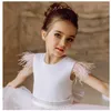 Girl Dresses Feather Tulle Elegance Flower Floor Length A Line Sleeveless O Neck Bow Tutu Pageant Gown Dress First Communion