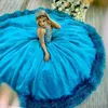 Aqua azul quinceanera vestidos sexy fora do ombro princesa vestido de baile apliques rendas contas tull em camadas espartilho vestido de festa para menina de 15 anos