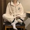 Women's Sleep Lounge Panda Women Pajamas Set for Women Fleece Sleepwear Korean Suit Winter Piiama 2 Pieces V-neck Pyjamas Zipper Cute Night Wears New L231129