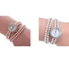 Montres-bracelets strass décor perle bracelet de montre femmes fille ronde montres à Quartz Bracelet alliage montre-bracelet