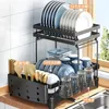 Dish Racks 2 Layers Contains Drain Iron Tableware Organizer Kitchen Tools for Bowl Dishes Chopsticks Dish Drying Rack Drainer Storage Rack 231124